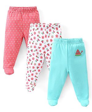 Babyhug Cotton Knit Full Length Bootie Leggings With Polka Dot Prints Pack of 3 -Multicolour