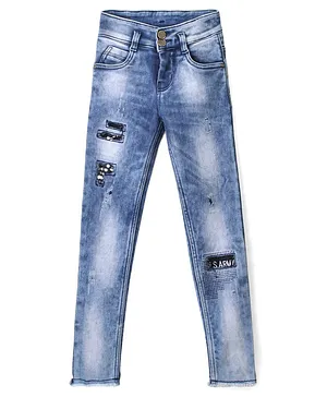 Enfance Shaded & Sequin Embellished Slim Fit Jeans - Stone Blue