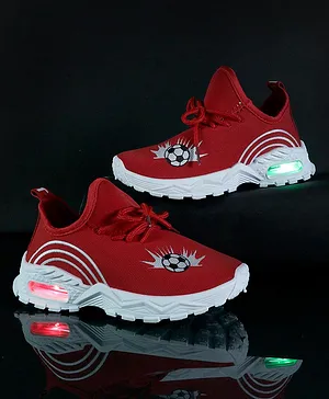 PASSION PETALS Laced Up Football Printed LED Shoes - Red
