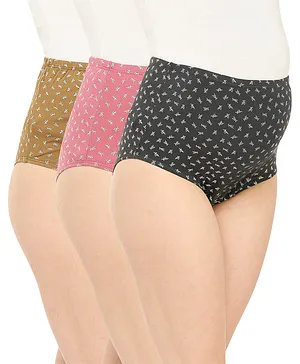 Bella Mama Cotton Elastane High Coverage Panties Leaf Print Pack of 3 (Color May Vary)