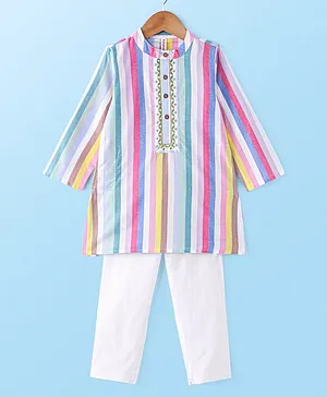 Babyhug 100%  Cotton Full Sleeves  Stripes Kurta Payjama Set - Multicolor