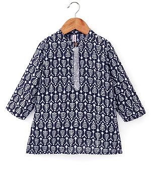 Babyhug 100% Cotton Full Sleeves Kurta With Abstract Print - Blue
