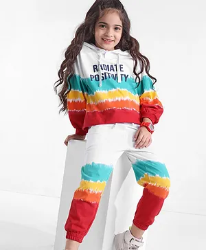 Ollington St. 100% Cotton Winter Wear Co-Ord Set Of Full Sleeves Hoodie And Joggers In Tie And Dye Print - Multicolor
