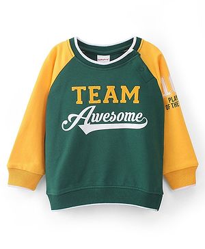 Babyhug Cotton Full Sleeves Sweatshirt With Graphic Text Print - Green