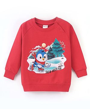 Babyhug Cotton Knit Full Sleeves Sweatshirt with Penguin Graphics Design - Red