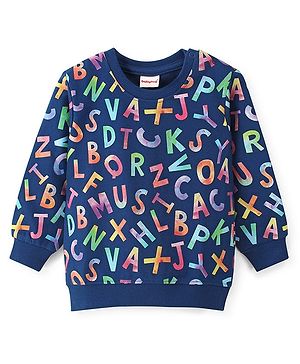 Babyhug Cotton Knit Full Sleeves Sweatshirt With Alphabets Print - Navy Blue