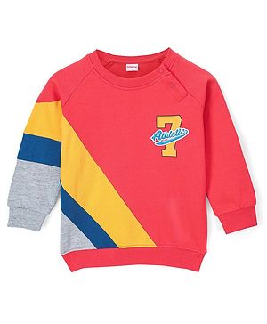 Babyhug Cotton Knit Full Sleeves Cut & Sew with Graphics Sweatshirt - Red