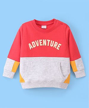 Babyhug Cotton Knit Full Sleeves Cut & Sew with Text Graphics Sweatshirt  - Red & Grey