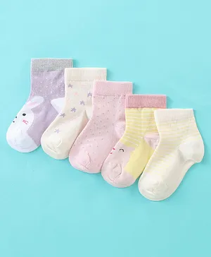Mustang Cotton Ankle Length Bunny Design Socks Pack of 5 - Multicolour
