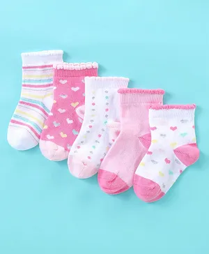 Mustang Cotton Ankle Length Heart & Striped Design Socks Pack of 5 - Multicolour