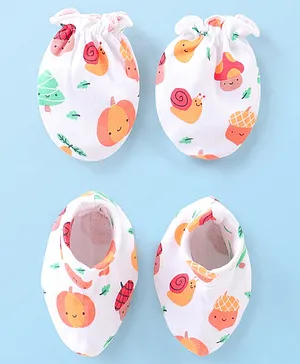 Babyhug 100% Cotton Knit Snail Printed Mittens & Booties Set - Multicolour