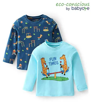 Babyoye Male  100% Cotton All over printed Full Sleeves Tshirts Blue 12-18M