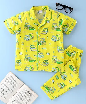 Knotty Kids Road Roller Printed Shirt & Pant Combo Nightwear Set -  Yellow