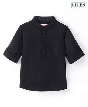 Babyhug Linen Full Sleeves Mandarin Collar Kurta Solid Shirt - Black