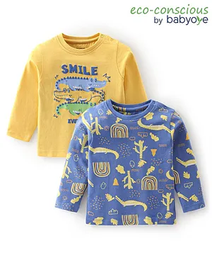 Babyoye 100% Cotton Knit Crocodile Printed Full Sleeves T-Shirts Pack of 2 -Multicolour
