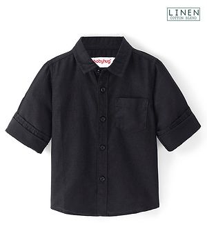 Babyhug Linen Full Sleeves Solid Shirt - Black