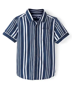 Pine Kids 100% Cotton Half Sleeve Single Pocket Striped Shirt - Navy Blue