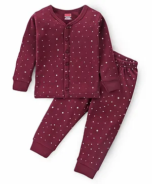 Babyhug Full Sleeves Star Printed Thermal Vest & Pant Set - Maroon