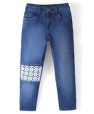 Pine Kids Full Length Denim with Lace Detailing- Mid Blue