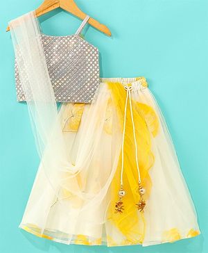 Babyhug Sleeveless Sequenced Embroidered Choli With Lehenga And Dupatta Set- Yellow