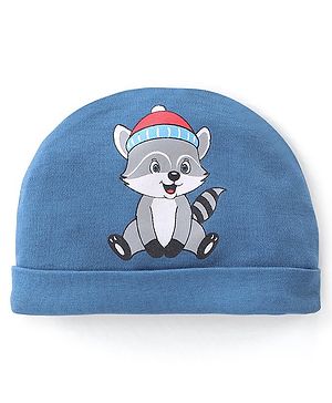Babyhug 100% Cotton Knit Fox Print Cap - Navy Blue