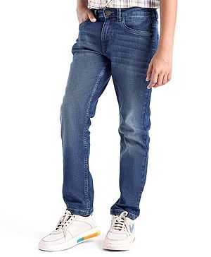 Pine Kids Denim Woven Full Length Washed Jeans - Dark Blue