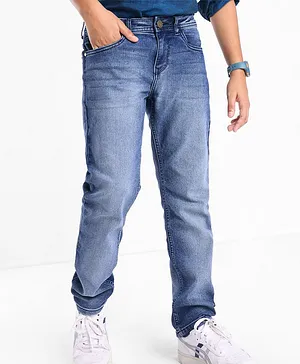 Pine Kids Cotton Elastane Full Length Adjustable Elastic Waist Denim Jeans - Light Blue