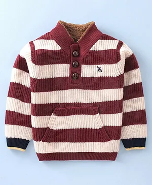 Yellow Apple Acrylic (DC) Full Sleeves Striped Pullover - Maroon