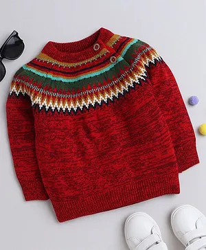 Yellow Apple Acrylic (DC) Full Sleeves Pullover Chevron Design - Red
