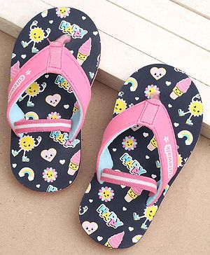 Cute Walk by Babyhug Slip On Flip Flops with Back Strap Cartoon Print - Pink