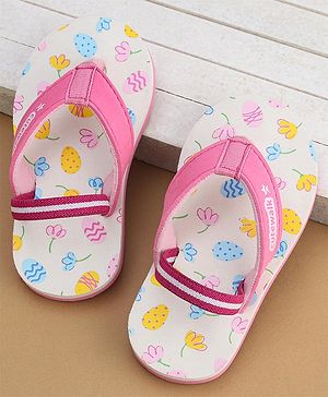 Cute Walk by Babyhug Flip Flops with Back Strap Floral Print - Pink