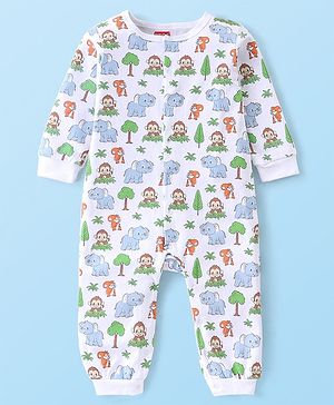 Babyhug 100% Cotton Interlock Knit Romper Animal Print - White