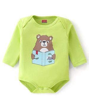 Babyhug 100% Cotton Knit Full Sleeves Onesie Bear Print - Green