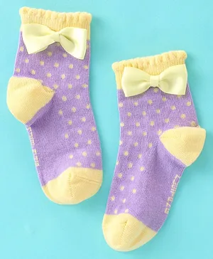 Mustang Cotton Ankle Length Socks With Dots Print & Bow Applique - Purple & Yellow