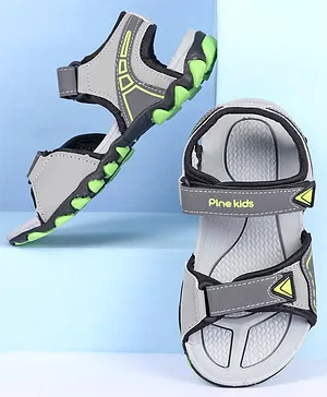 Pine Kids Velcro Closure Sandals with Logo Print - Grey
