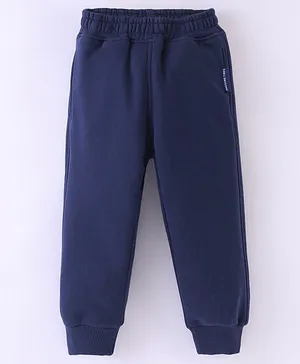 Little Kangaroos Cotton Knit Full Length Solid Fleece Pant - Navy Blue