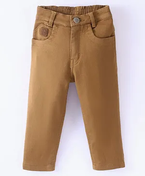 Little Kangaroo Cotton Full Length Trouser Solid Colour - Brown