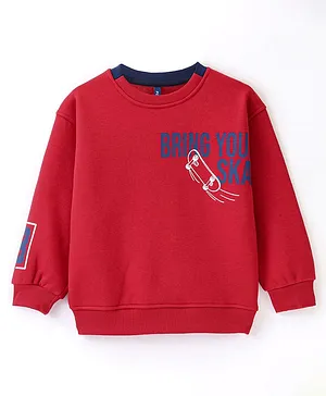 Little Kangaroos Full Sleeves Sweatshirt Text Print - Red