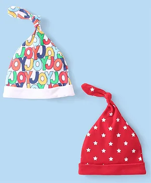 Babyhug 100% Cotton Knit Cap with Knot & Polka Dot Design Pack of 2 - Red