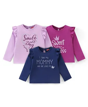 Babyhug Cotton Knit Full Sleeves Text & Butterfly Graphics T-Shirts Pack of 3 - Multicolour