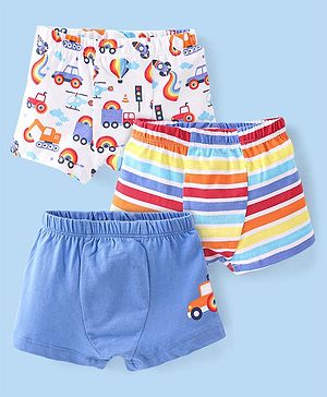 Babyhug 100% Cotton Knit Trunks Car Print Pack of 3 - Multicolour