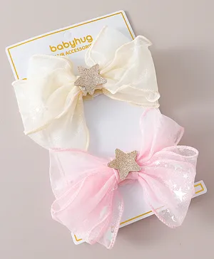 Babyhug Free Size Headbands With Bow Design Pack of 2 - White & Pink