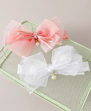 Babyhug Free Size Headbands With Bow Design Pack of 2 - White & Pink