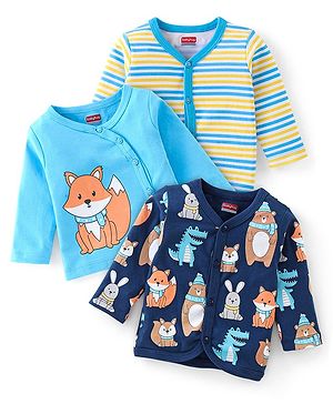 Babyhug 100% Cotton Knit Full Sleeves Dino Printed Vests Pack of 3 - Multicolour