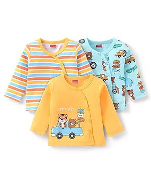 Babyhug 100% Cotton Knit Full Sleeves Bear & Tiger  Printed Vests Pack of 3 - Multicolour