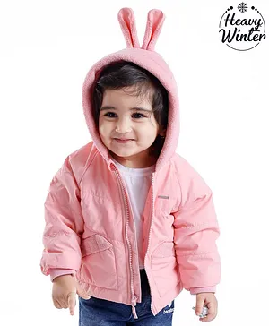 Babyoye Full Sleeves Sherpa Hooded Quilted Jacket Solid Colour- Pink