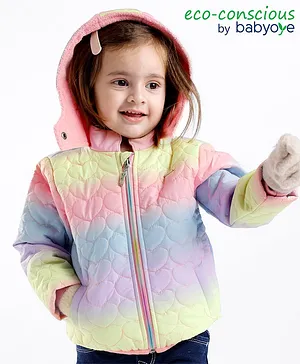 Babyoye Woven Full Sleeves Hooded Jacket With Heart Design - Pink