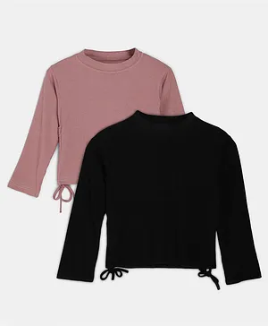 Chipbeys Pack Of 2 Full Sleeves  Rib Fabric Top - Pink Black