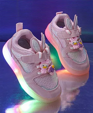 KIDLINGSS Bunny Applique Embellished LED Shoes - Pink