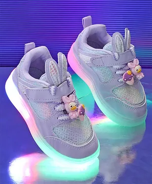 KIDLINGSS Bunny Applique Embellished LED Shoes - Purple